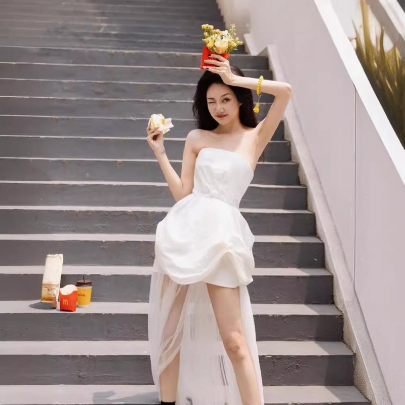 French White Strapless Morning - Photography Outdoor ulasan dan harga